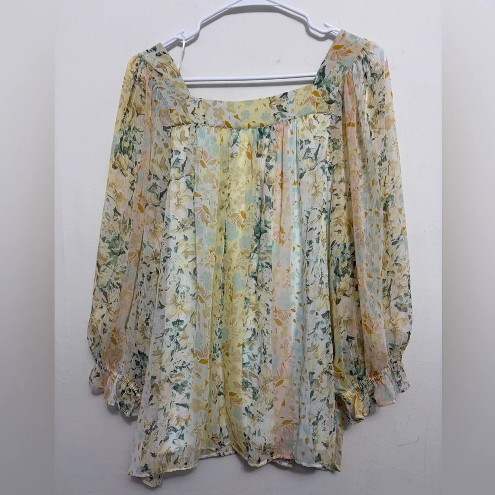 LC Lauren Conrad Floral Boho Blouse size XXL Sheer Long Sleeve Peasant Top(A465) - Picture 8 of 16